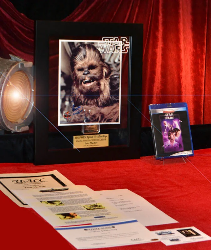 PETER MAYHEW Signed Autograph Prop CHEWBACCA Hair, Death STAR WARS Frame COA DVD, изображение 3