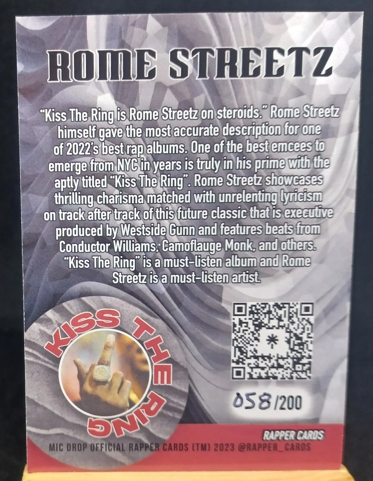 Rome Streetz — Rome Streetz Official Autographed Rapper Card #58/200 KISS THE RING, изображение 2