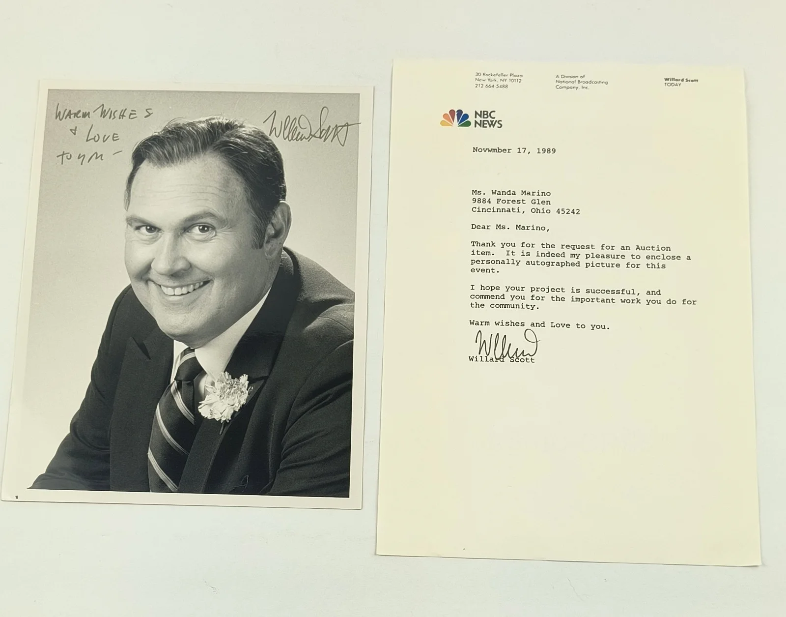 Vintage 1989 Willard Scott Signed Photo and Auction Donation Letter NBC News L2, изображение 2
