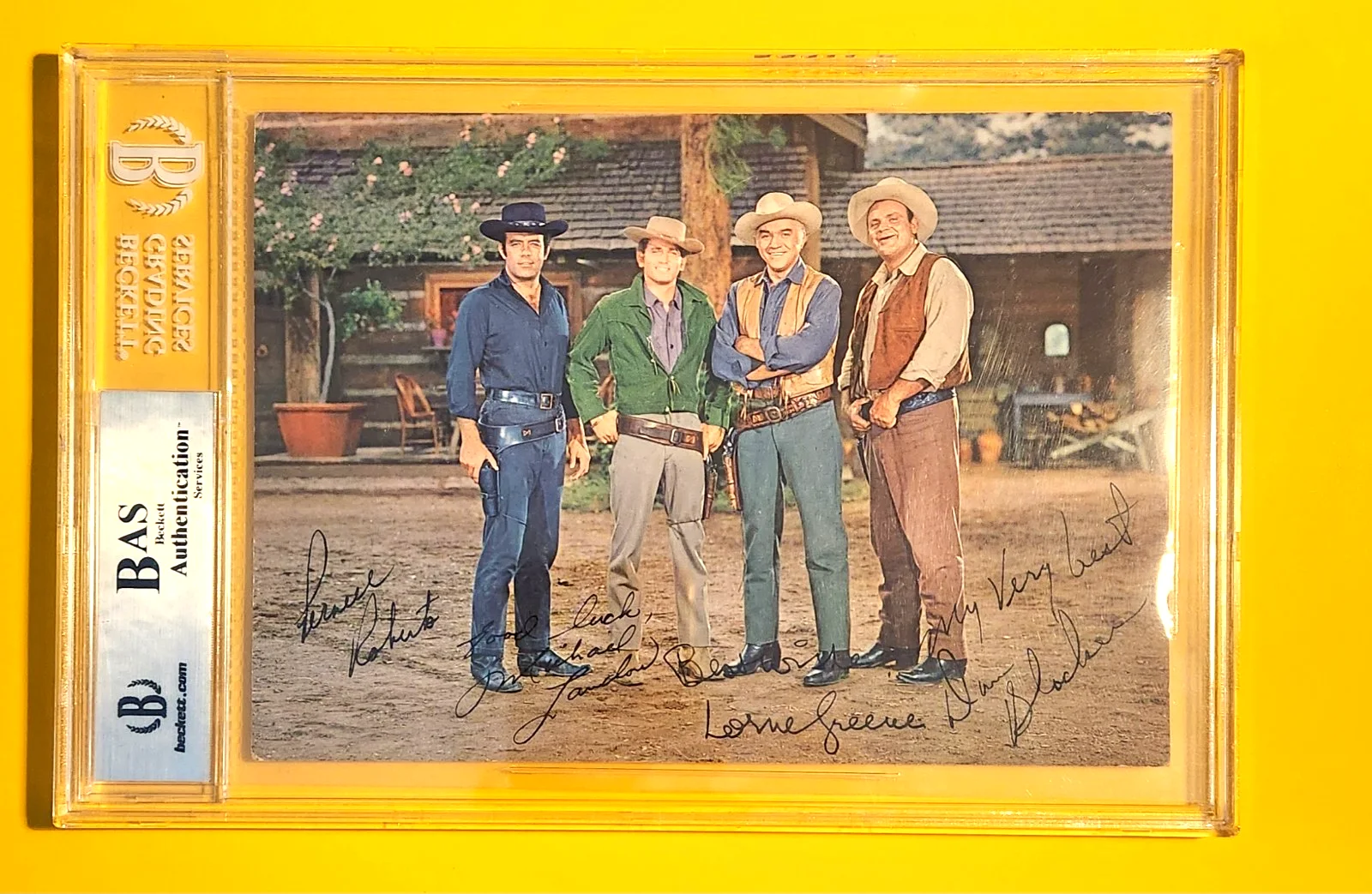 Michael Landon, Dan Blocker, Lorne Greene — BONANZA WESTERN TV SHOW GREENE BLOCKER LANDON CAST SIGNED BECKETT AUTHENTIC, image 2