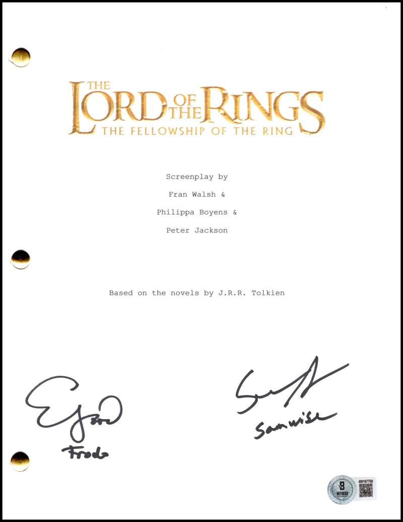 Sean Astin, Elijah Wood — Elijah Wood & Sean Astin Signed Autograph LOTR The Fellowship of Ring Script COA