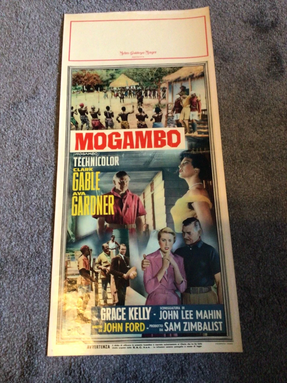 Grace Kelly Mogambo original Italian movie poster in Very Good condition, изображение 2