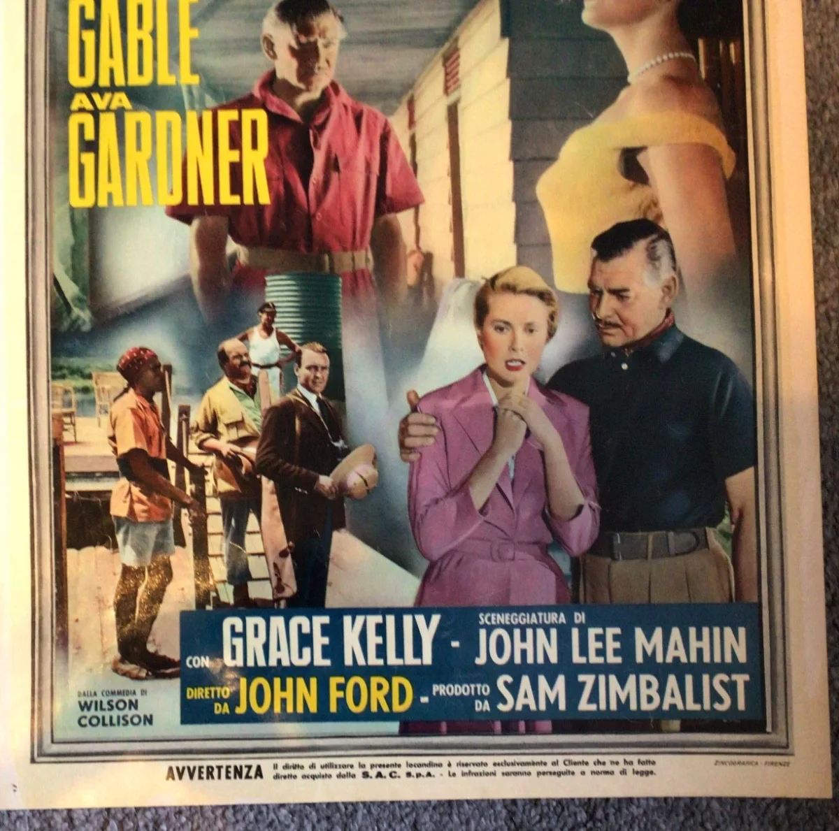 Grace Kelly Mogambo original Italian movie poster in Very Good condition, изображение 3