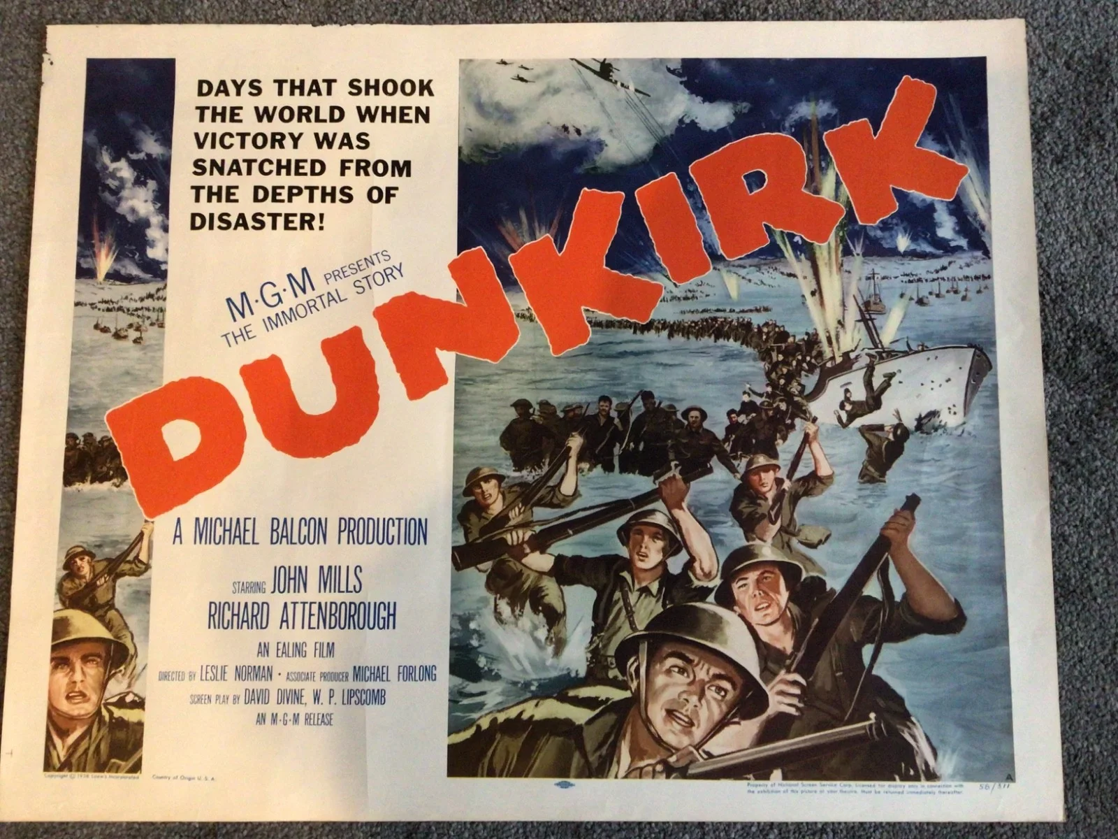 Dunkirk John Mills original Half sheet movie poster Very Good condition, изображение 2