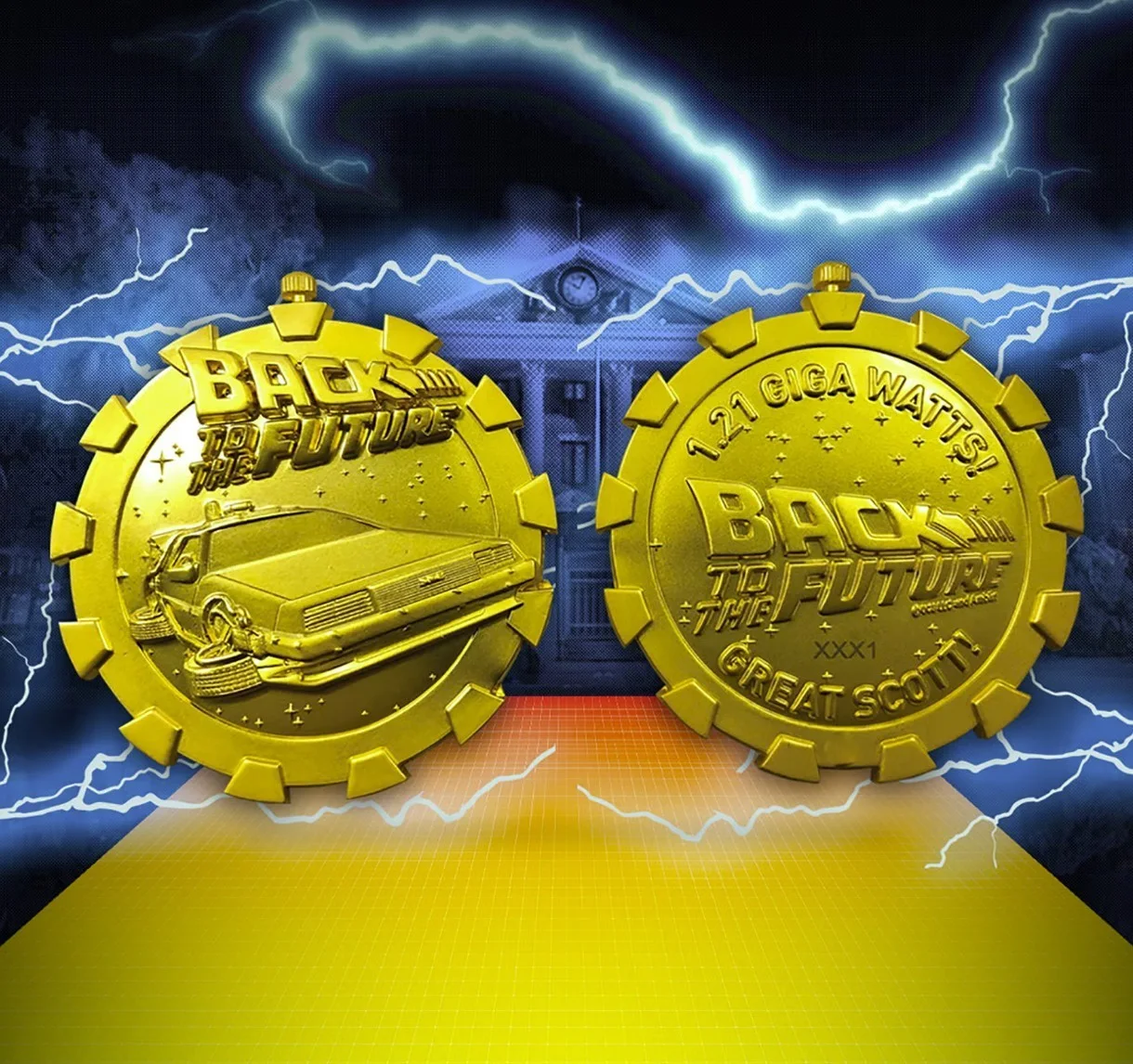 BACK TO THE FUTURE 24k Gold Plated Limited Edition Medallion BTTF DELOREAN 1985, image 2