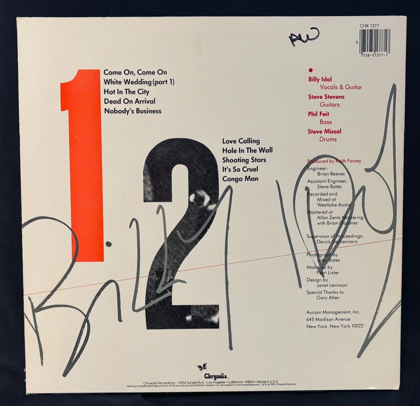 BILLY IDOL & STEVE STEVENS Signed BILLY IDOL Promo/DJ Album~N Mint~CHRYSALIS, изображение 2