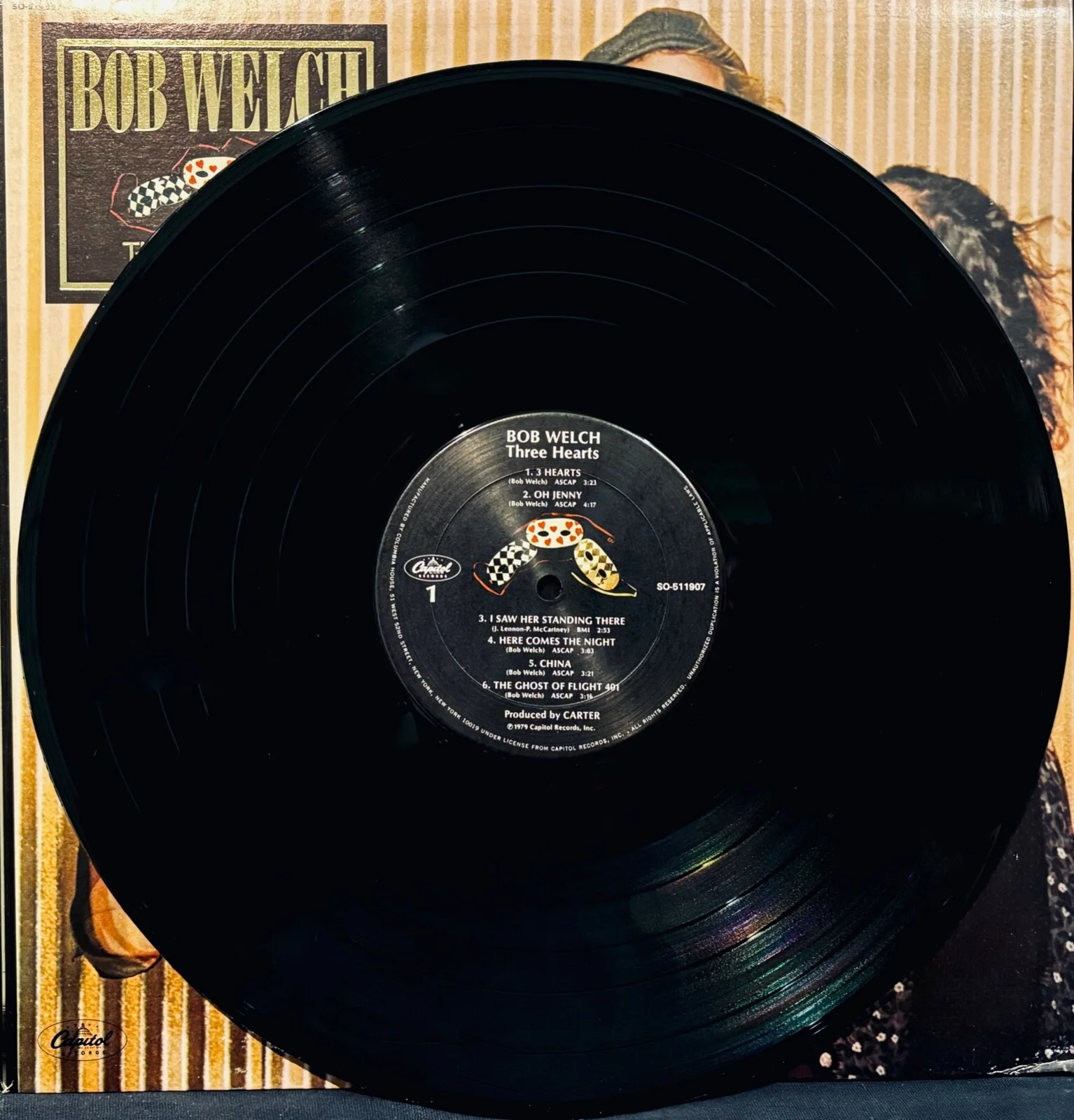 BOB WELCH Signed THREE HEARTS Album~Fleetwood Mac~Near Mint! CAPITOL #SO-511907, изображение 2