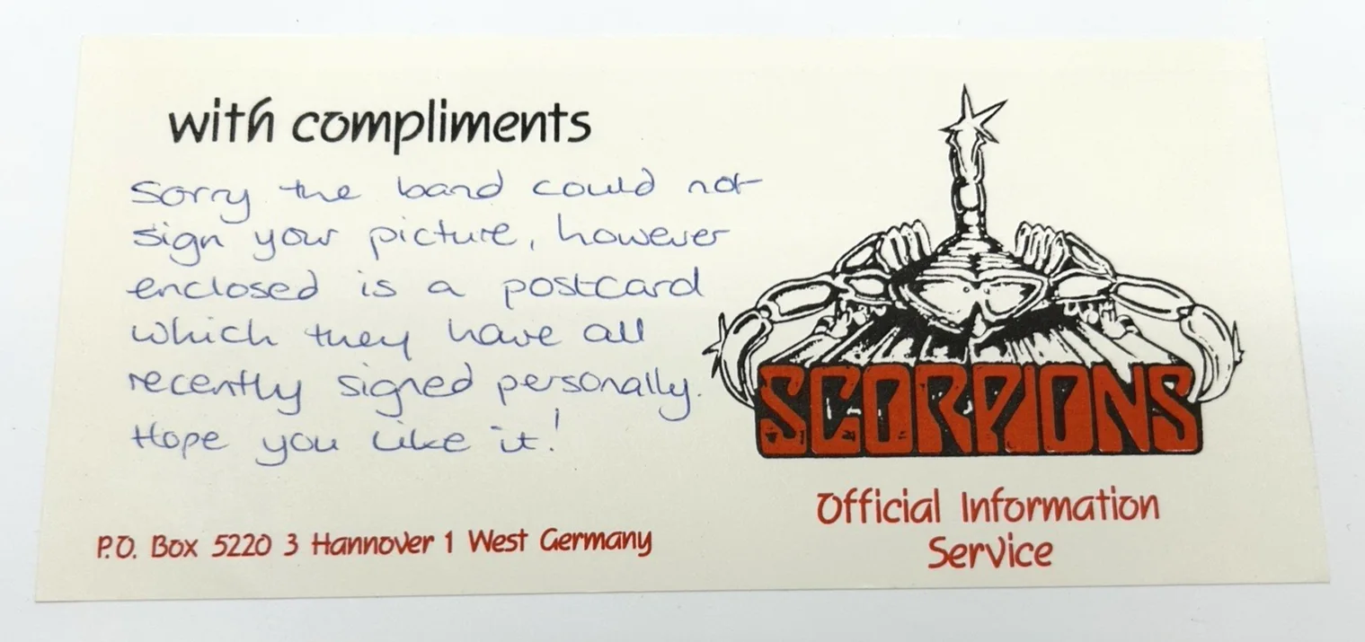 SCORPIONS BAND SIGNED PHOTO CARD & NOTE Vintage Original Autographs JSA COA, изображение 4