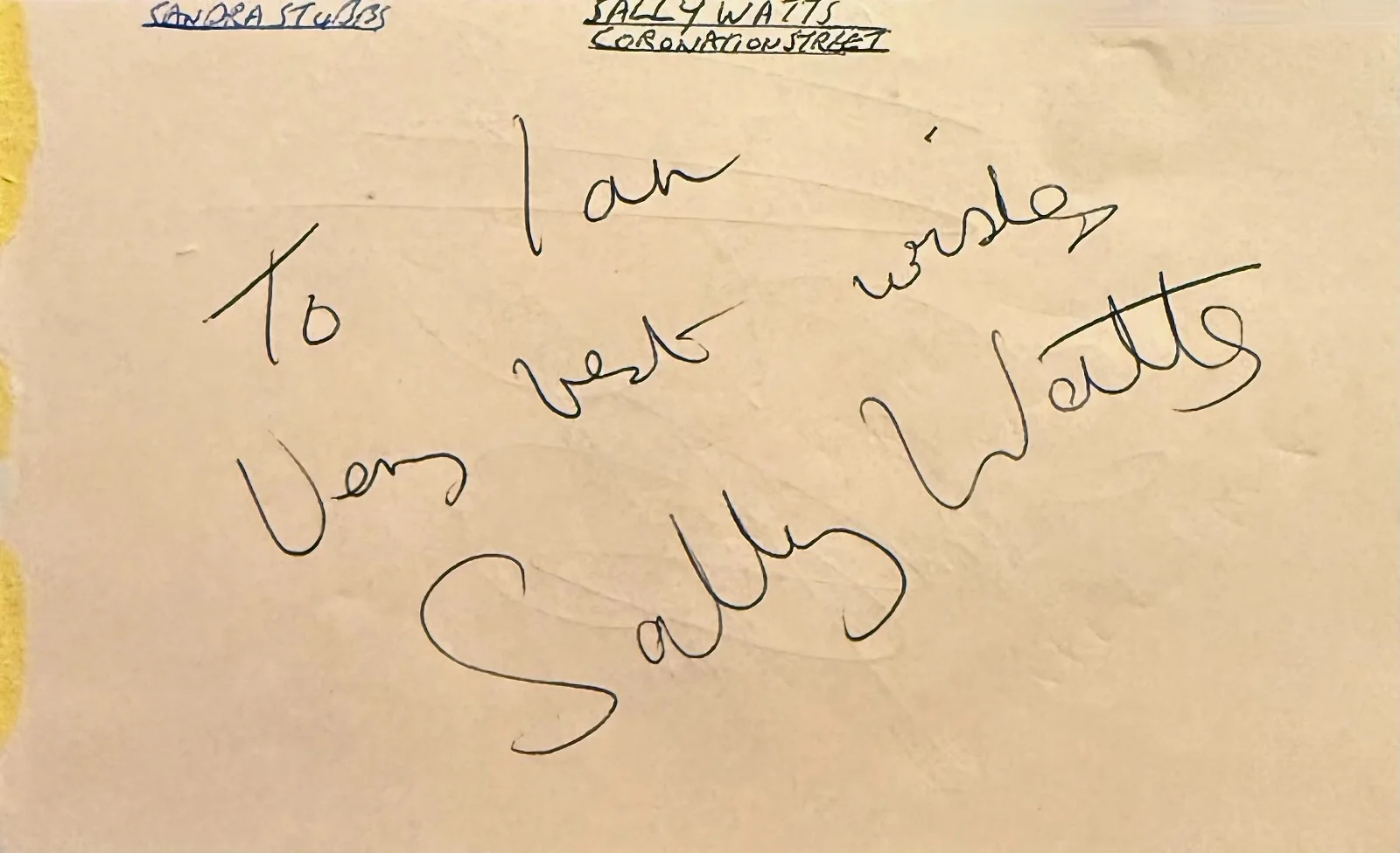 Sally Watts, Berni Flint — SALLY WATTS & BERNI FLINT Dual Signed Autographed 3"x5" ALBUM PAGE BILLY LIAR, image 2
