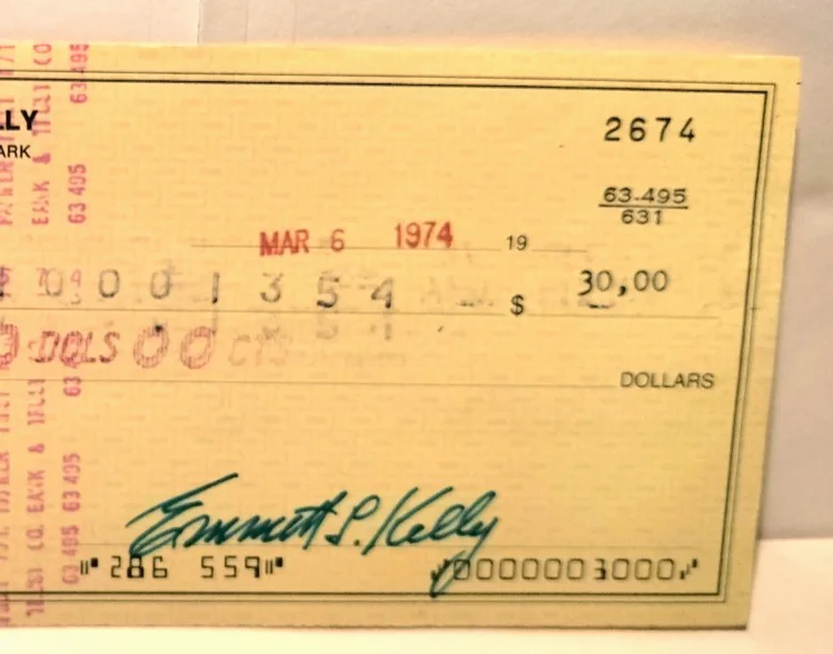 Emmett Kelly — EMMETT KELLY Signed Check 3-6-74 -Most Recognized Clown in America, изображение 3