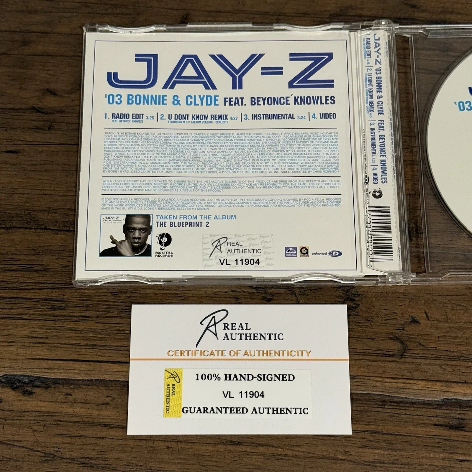 Jay-Z ’03 Bonnie & Clyde Feat. Beyoncé Knowles Signed CD Single with COA, image 2