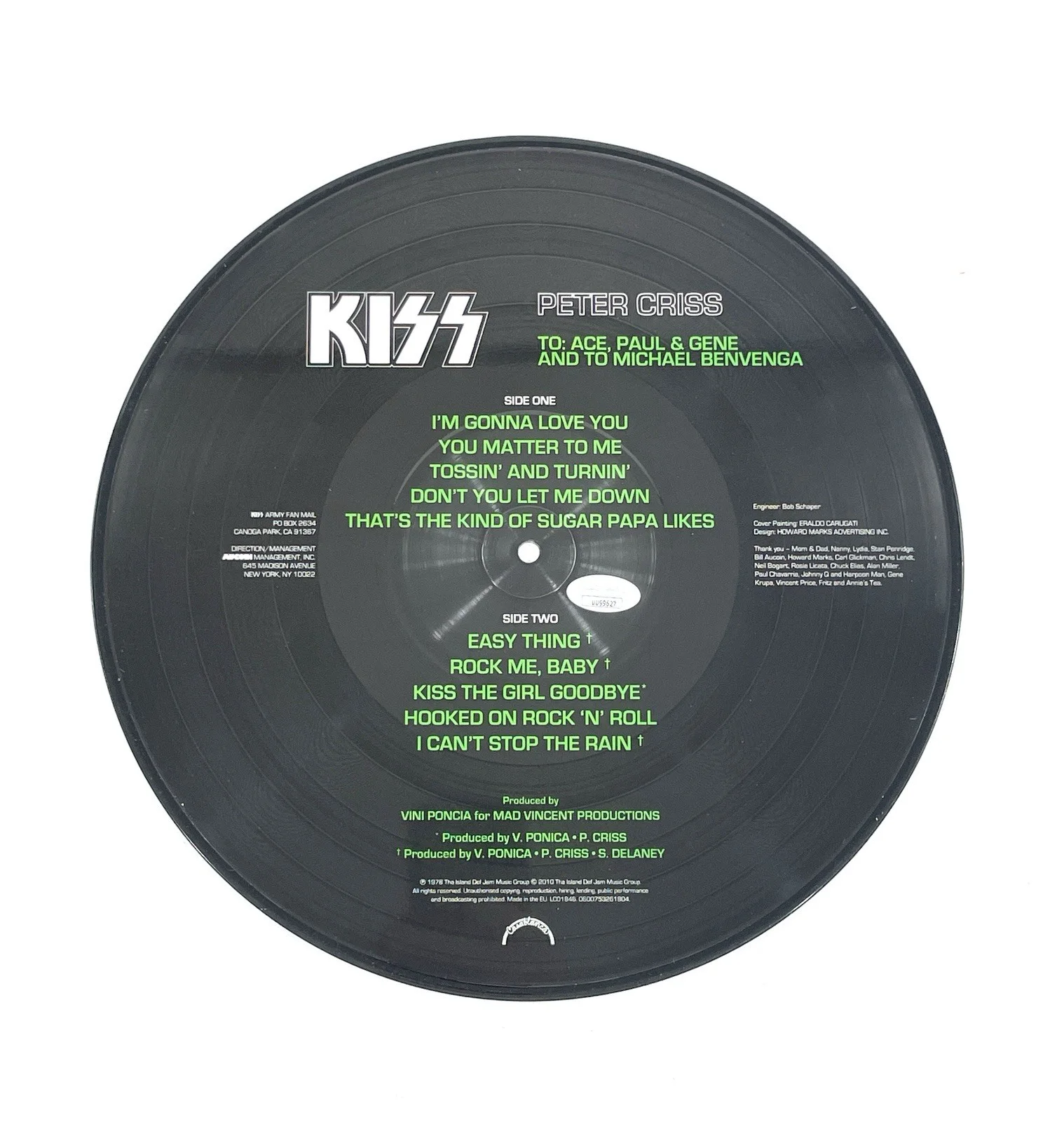 Peter Criss Autographed Signed Sketch Album 12” Vinyl Picture Disc Record Kiss, изображение 3