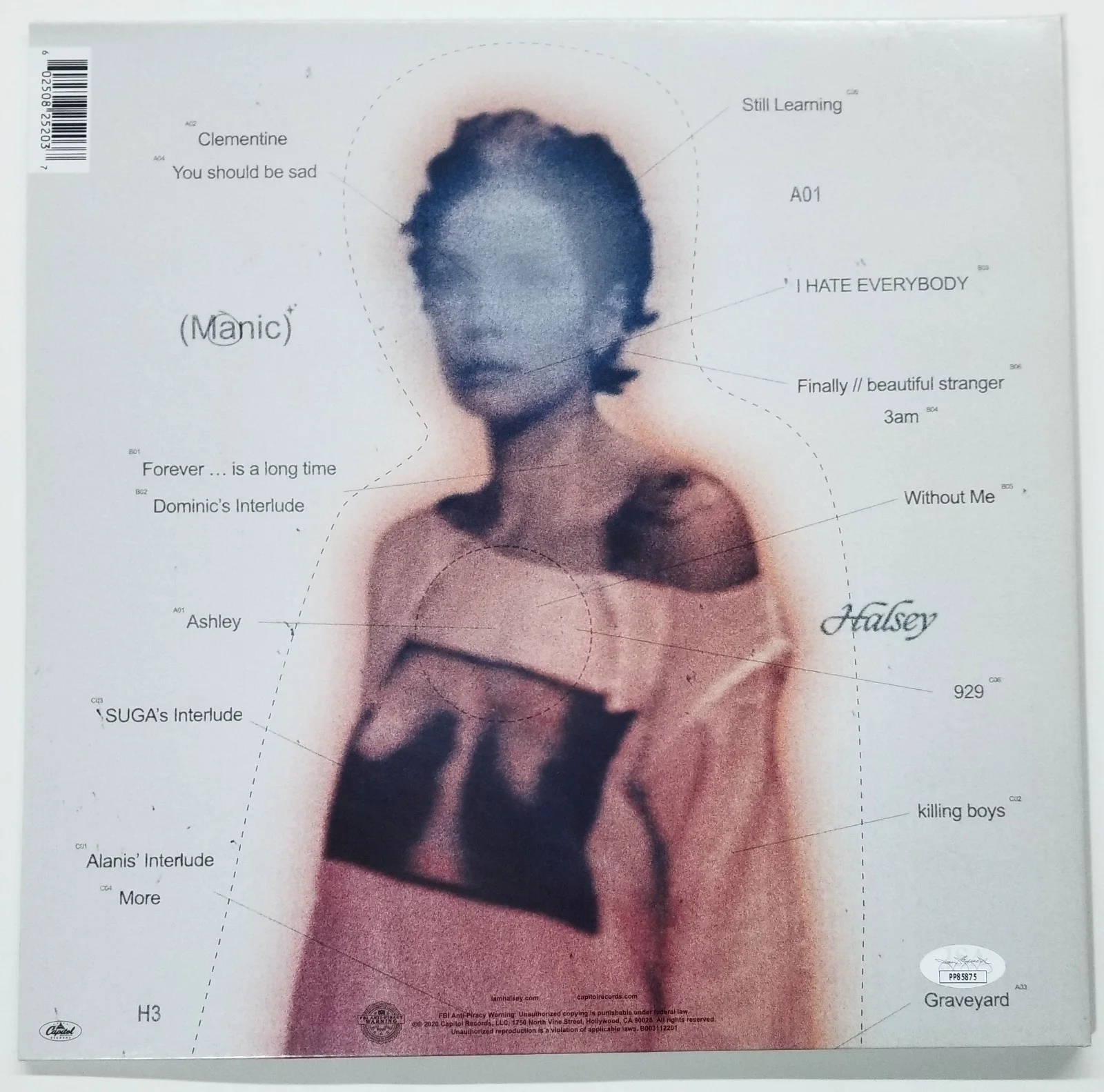 HALSEY hand SIGNED Manic Vinyl Record #2 Clear Milky JSA COA Autographed, image 2