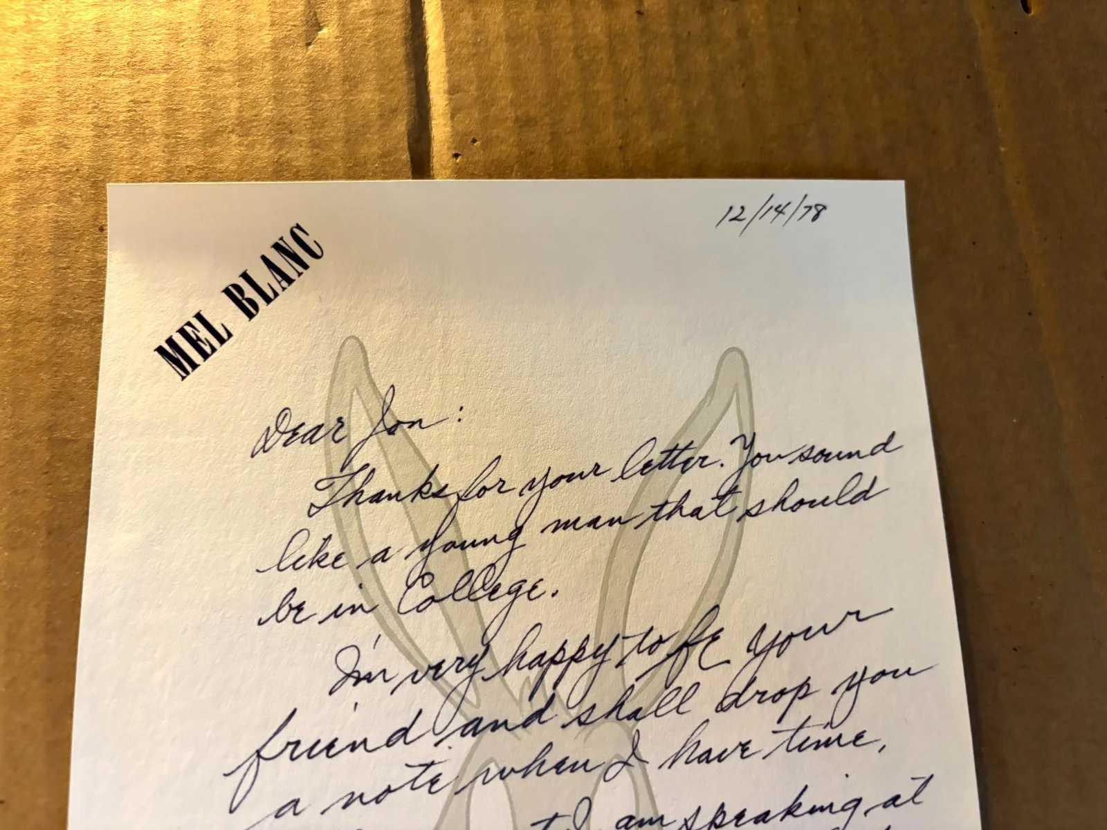 Mel Blanc Terrific Rare Autographed Handwritten Letter 1978 Bugs Bunny, image 3