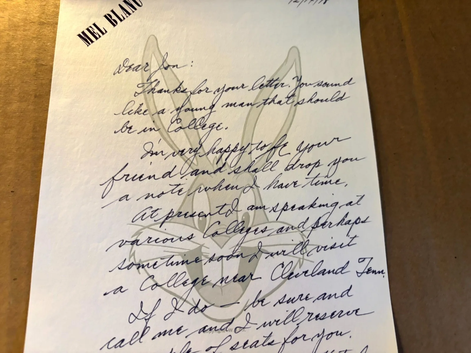 Mel Blanc Terrific Rare Autographed Handwritten Letter 1978 Bugs Bunny, image 4