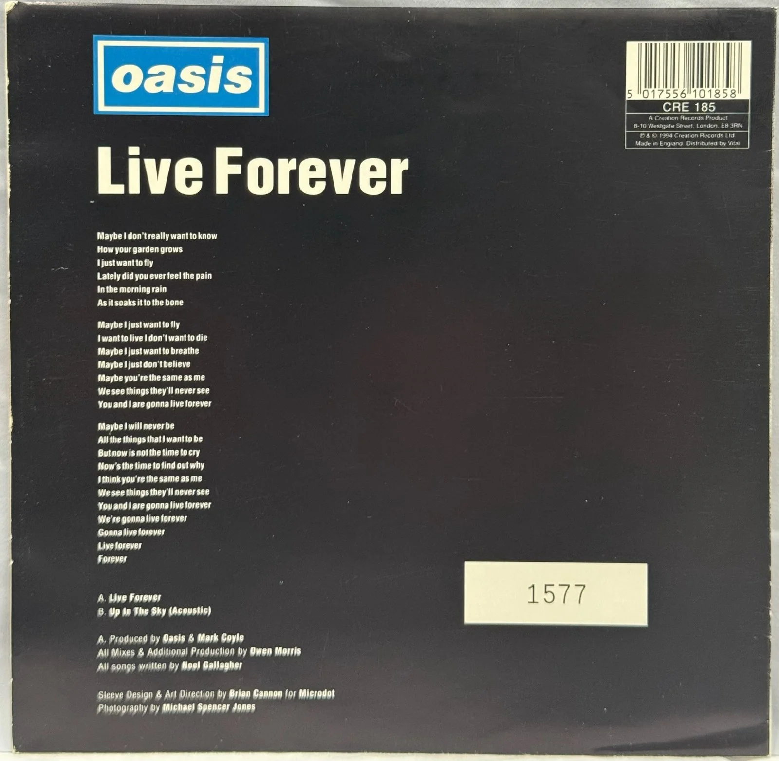 Oasis Signed Live Forever 7" Vinyl Noel & Liam Gallagher - JSA & Beckett LOAs, изображение 2