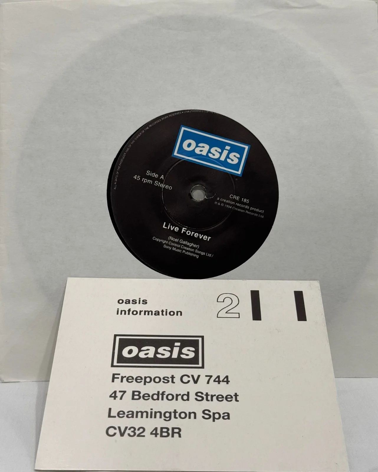 Oasis Signed Live Forever 7" Vinyl Noel & Liam Gallagher - JSA & Beckett LOAs, изображение 3