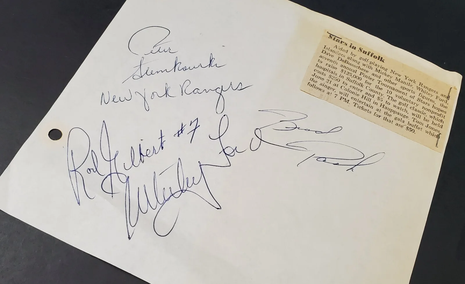 Whitey Ford, Ed West fall, Pete Stemkowski & Brad Park. Hand Signed Autographs, image 2