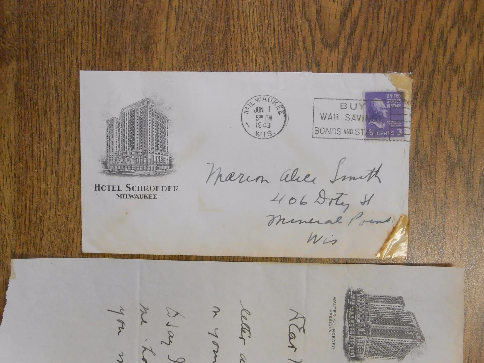 Original Handwritten Signed Letter & Envelope Hugh Herbert Hotel Schroeder Paper, image 2
