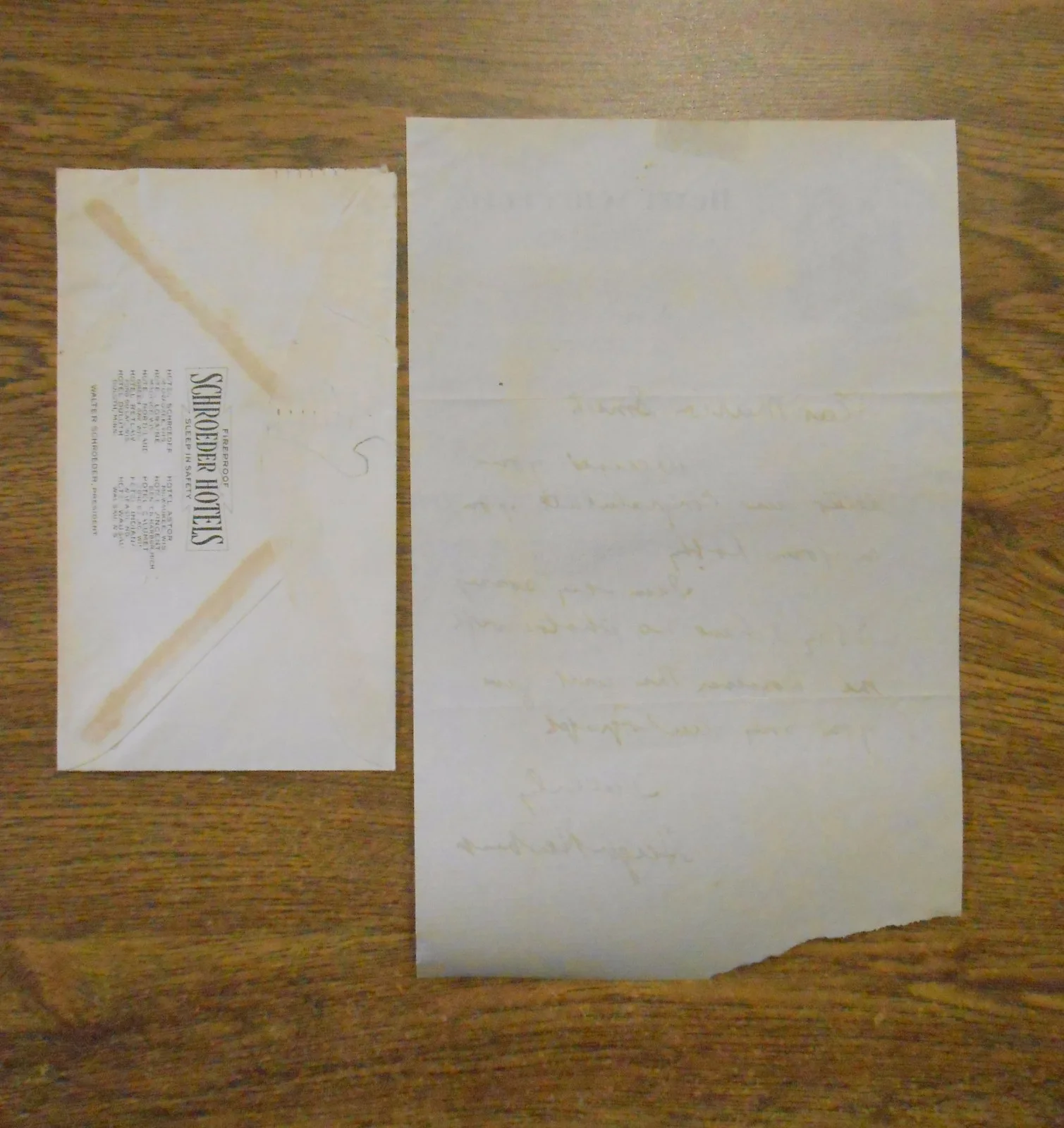 Original Handwritten Signed Letter & Envelope Hugh Herbert Hotel Schroeder Paper, image 4