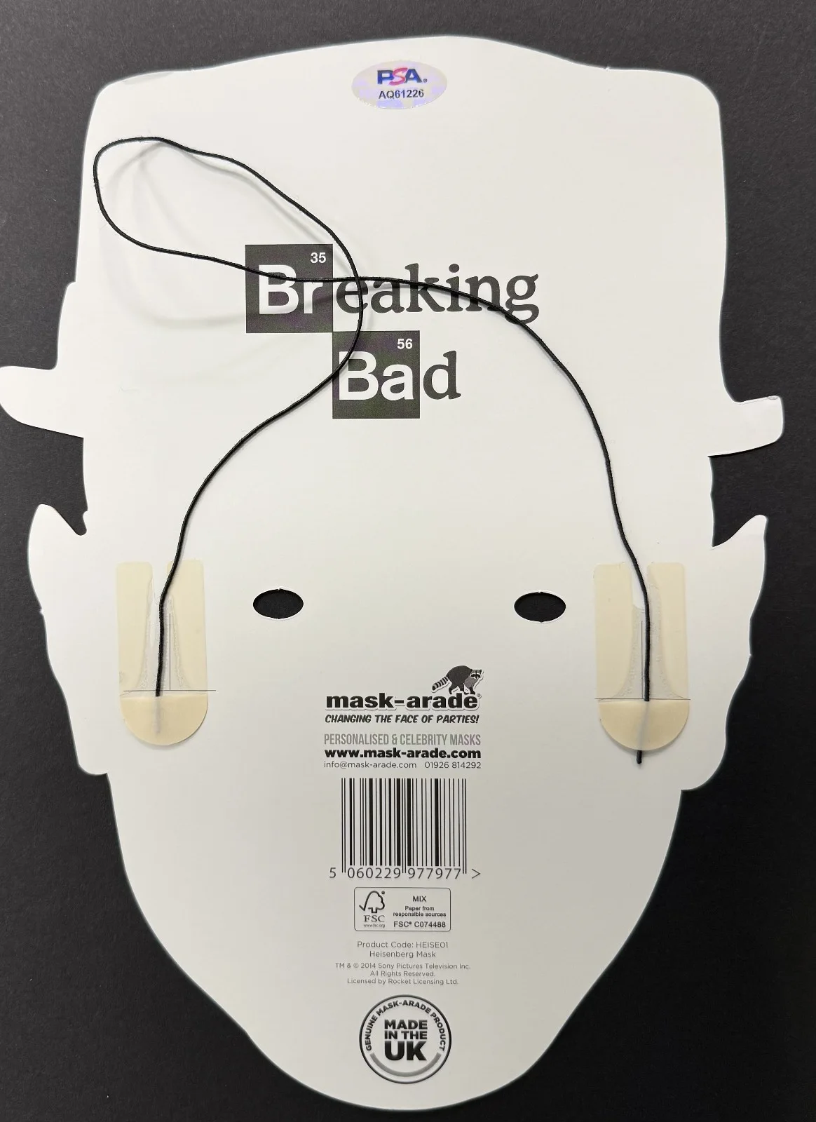 Bryan Cranston (Breaking Bad) signed cardboard face mask with quote PSA/DNA, image 2