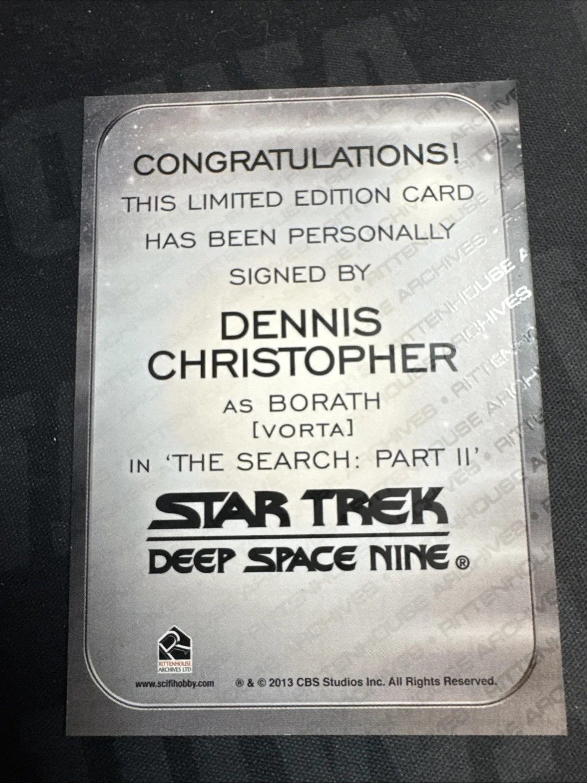 DENNIS CHRISTOPHER AUTOGRAPH CARD (VORTA) STAR TRK DEEP SPACE NINE 2013., image 2
