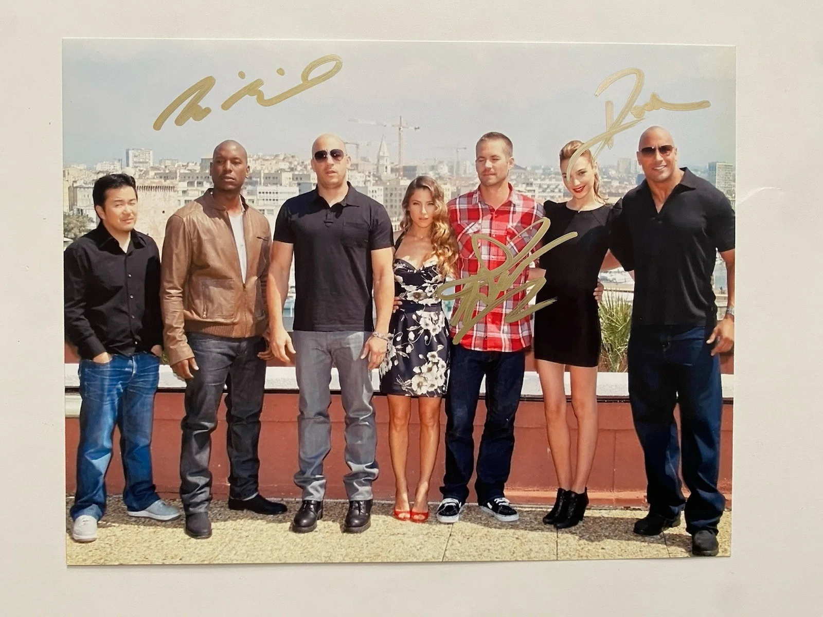 PAUL WALKER VIN DIESEL DWAYNE JOHNSON THE ROCK Autographed Fast & Furious Photo, image 2