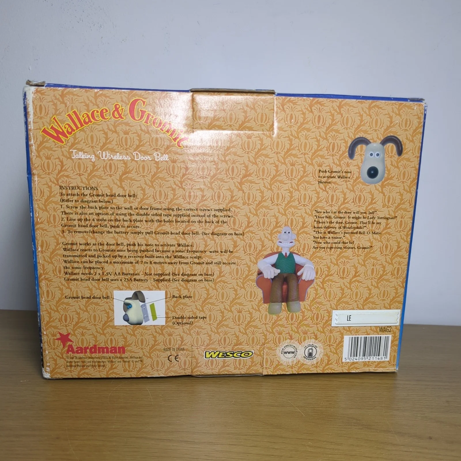 Wallace and Gromit talking wireless doorbell , 2005, Boxed, Unused, image 3