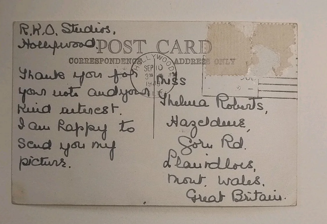 Gloria Grahame — Gloria Grahame Autographed RKO studios Postcard Hand Written Content 1949 Unique, image 3