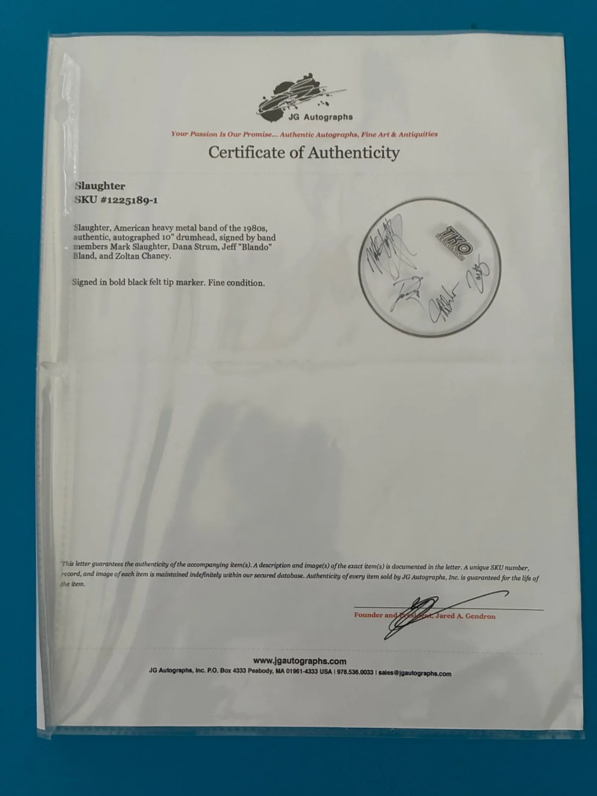 Slaughter Original Signed 12" Clear Drumhead w/COA, image 2