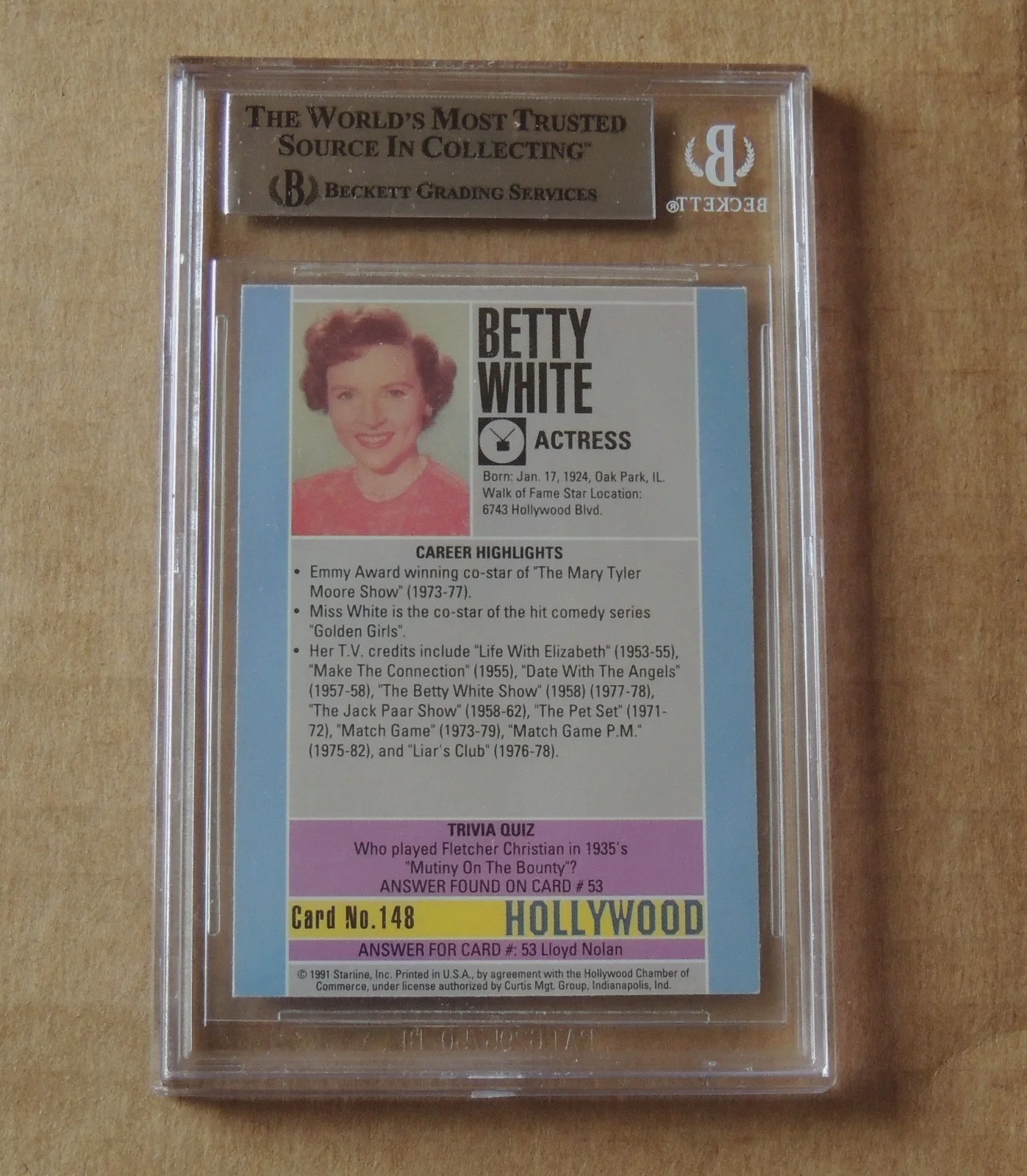 Beckett Authenticated 1991 Starline Hollywood Walk of Fame #148 Betty White auto, изображение 2