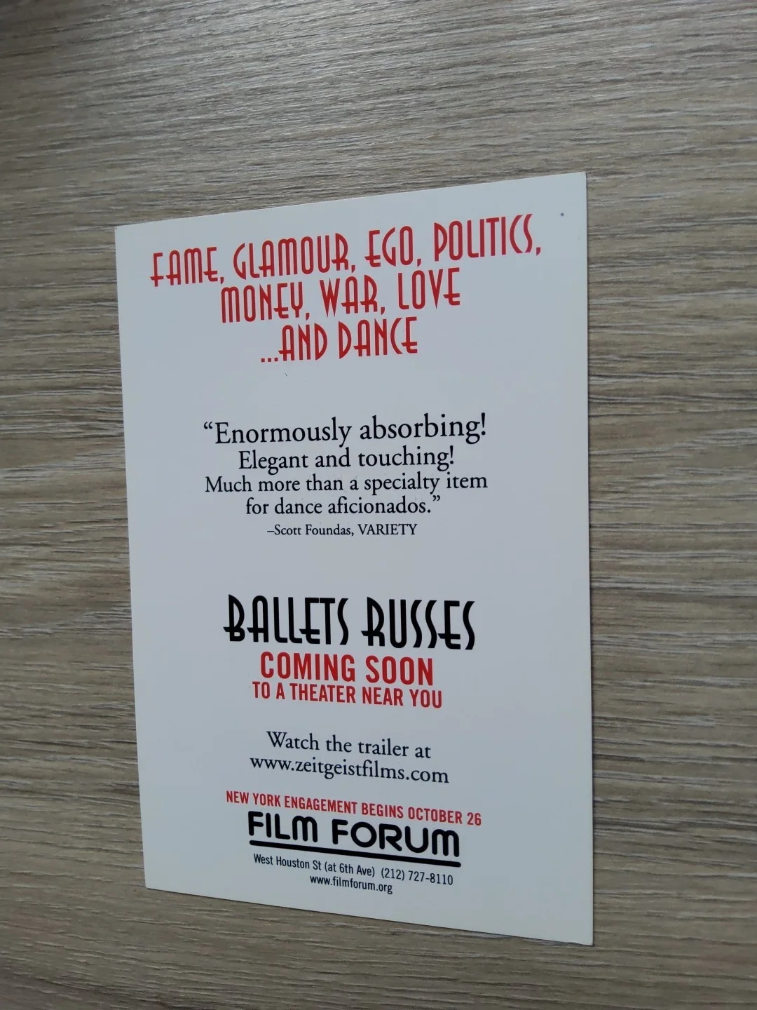 BALLETS RUSSES 2005 FILM ADDVERTISING CARD, image 2
