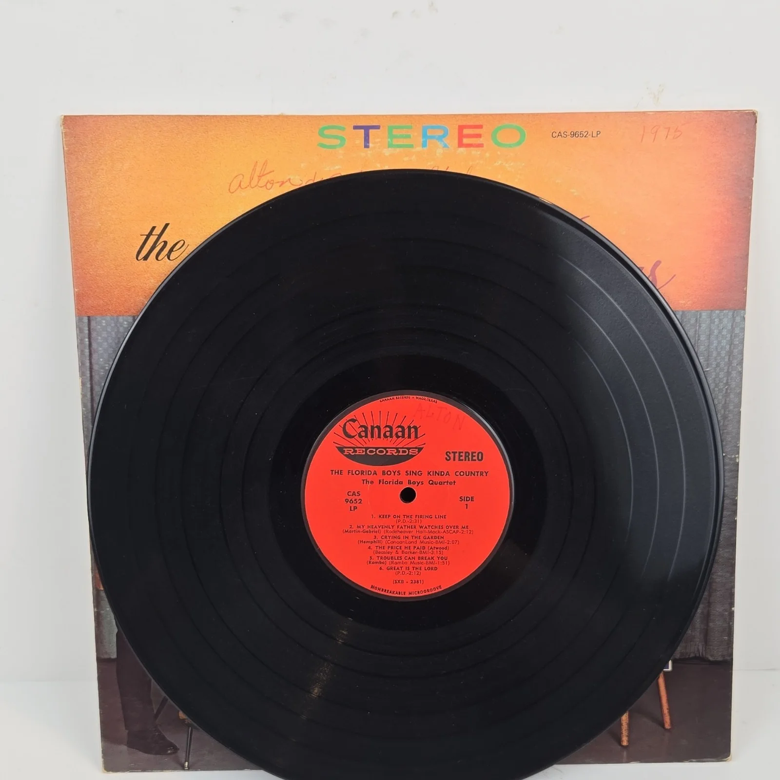 The Florida Boys Sing Kinda Country Vinyl Record Canaan CAS 9801-LP Autographed, изображение 3