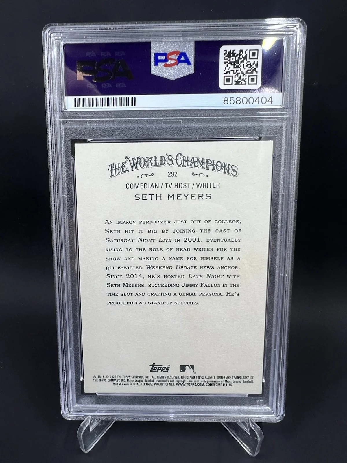 Seth Meyers — Seth Meyers Signed 2025 Topps Allen & Ginter IP Auto PSA/DBA NBC Late Night SNL, image 2
