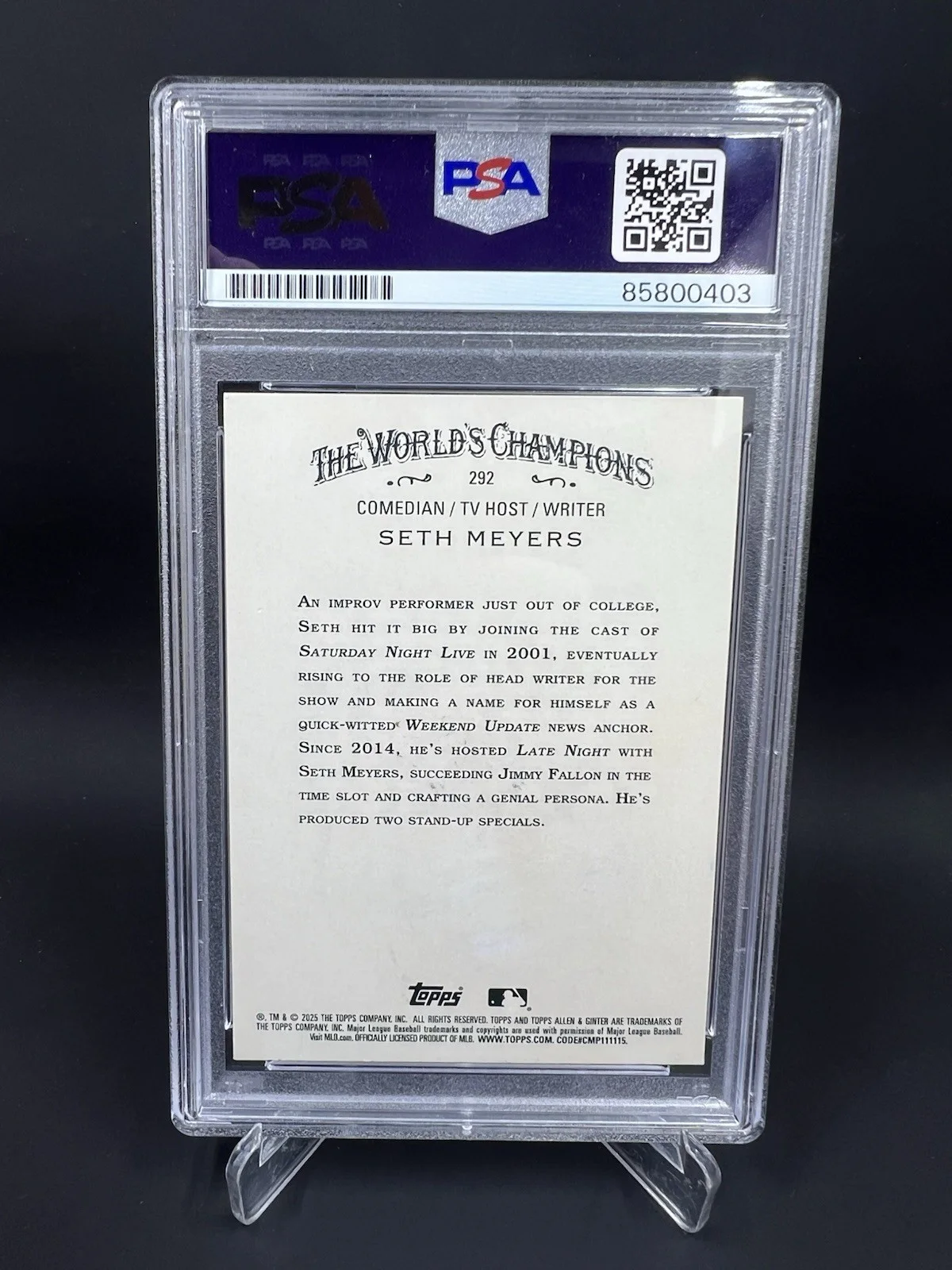 Seth Meyers — Seth Meyers Signed 2025 Topps Allen & Ginter IP Auto PSA/DBA NBC Late Night SNL, image 2