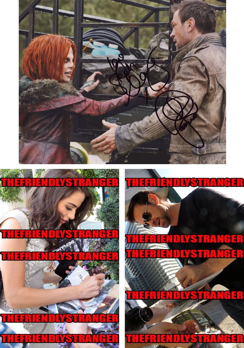 STEPHANIE LEONIDAS & GRANT BOWLER — Stephanie Leonidas & Grant Bowler signed "DEFIANCE" 8x10 Photo PROOF COA
