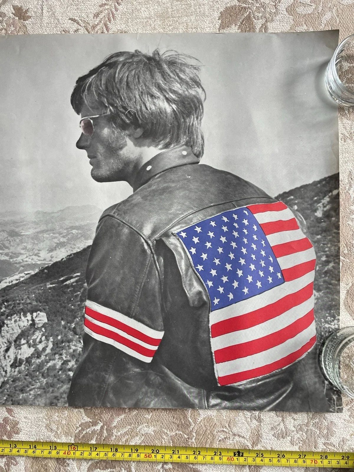 Rare Vintage 1970 original EASY RIDER Blacklight Poster US Flag Aviator Glasses, изображение 3