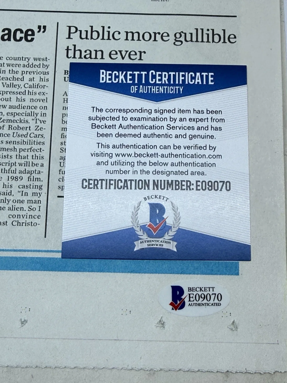 Christopher Lloyd — Christopher Lloyd Signed USA Today Newspaper Back to the Future Beckett BAS COA, image 3