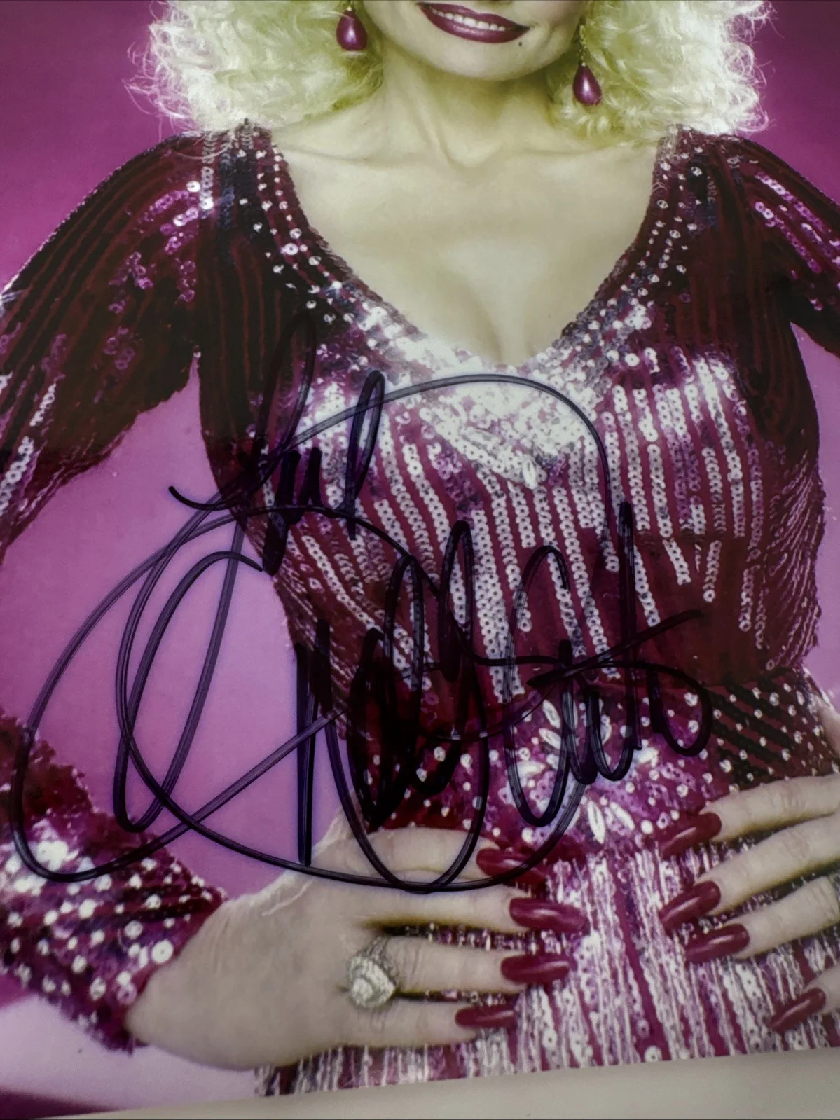DOLLY PARTON Autographed 8.5 x 11 Hand Signed Photo COA early big hair sparkly, image 2