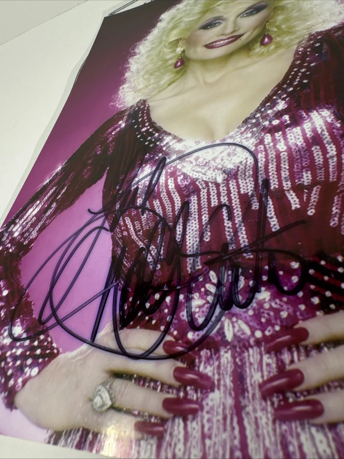 DOLLY PARTON Autographed 8.5 x 11 Hand Signed Photo COA early big hair sparkly, image 3