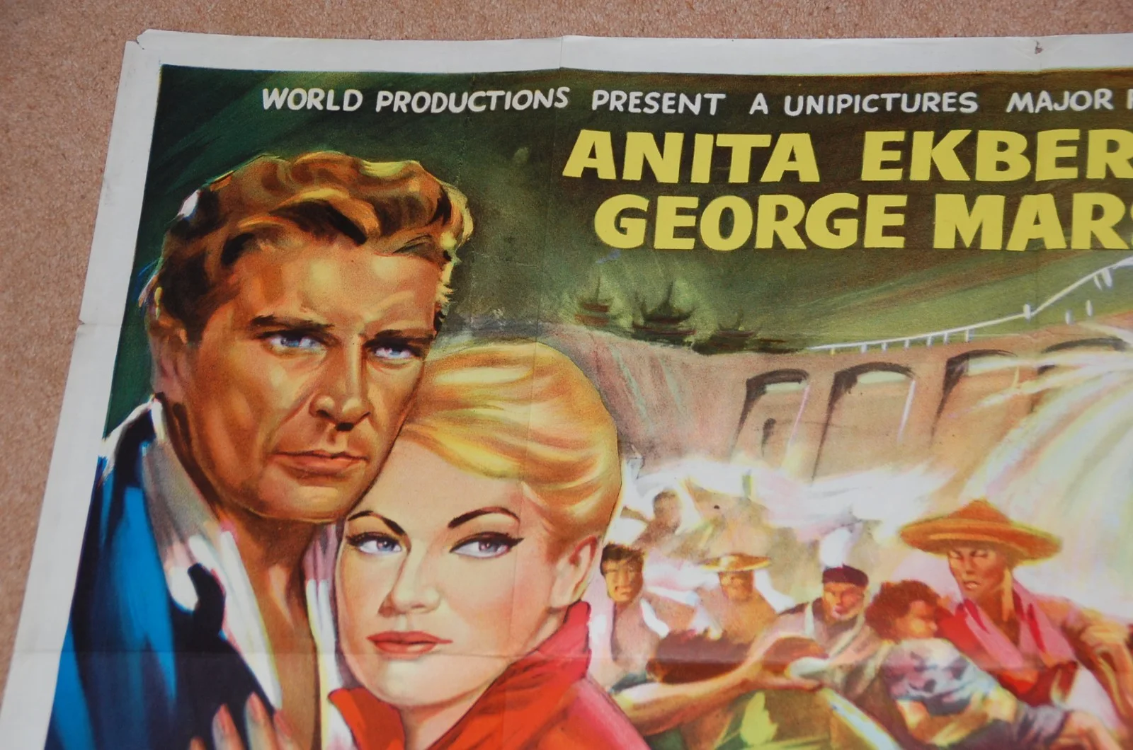 ANITA EKBERG in DAM ON THE YELLOW RIVER (1960) - V. RARE ORIG. UK QUAD POSTER, изображение 2