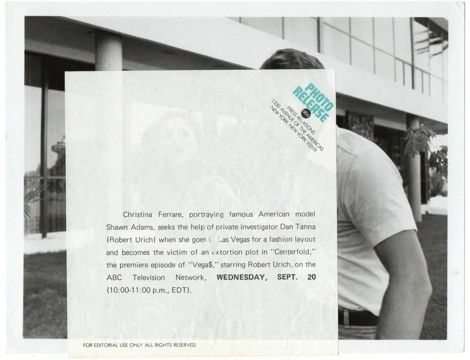 VEGA$ Centrefold 1978 Robert Urich, Cristina Ferrare STILL Michael Mann, image 2