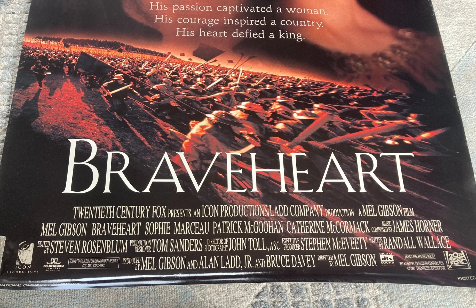 Braveheart Movie poster double sided C one sheet 1995 from USA w27" x L40" RARE, изображение 2