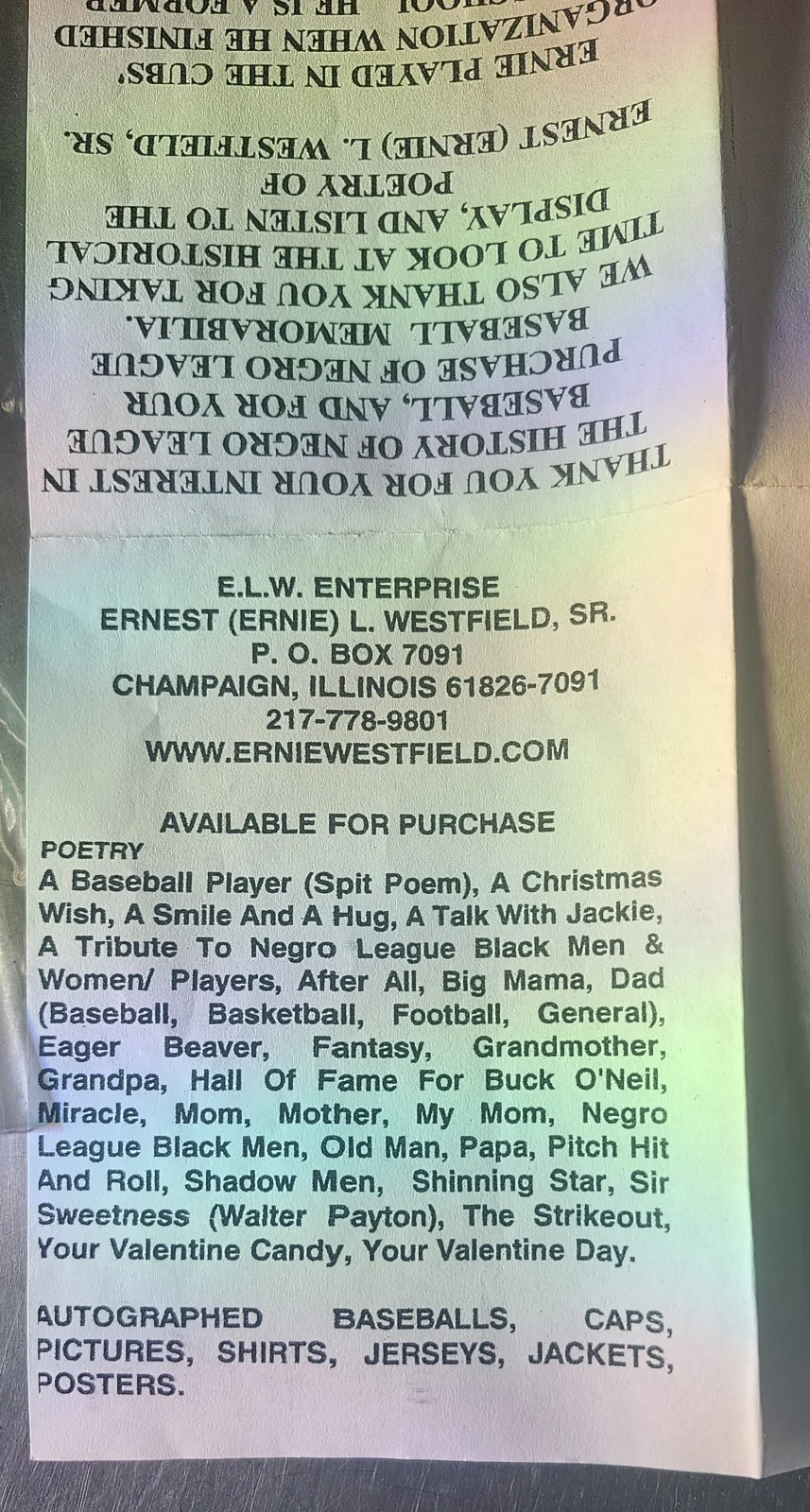 Ernest Westfield Sr — Ernie Westfield Sr. Signed Autographed Pamphlet Birmingham Black Barons, image 5