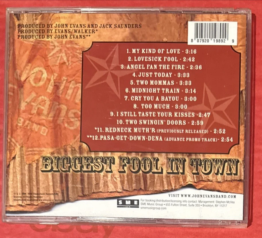*SIGNED* JOHN EVANS — Biggest Fool in Town CD 2000 Shakeabush Records Autograph, image 2