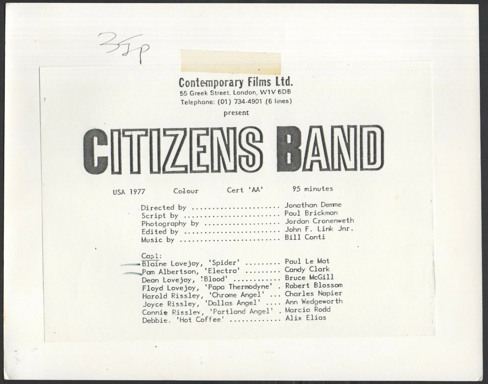CITIZEN’S BAND 1977 Paul Le Mat, Candy Clark Jonathan Demme 10x8 STILL, image 2