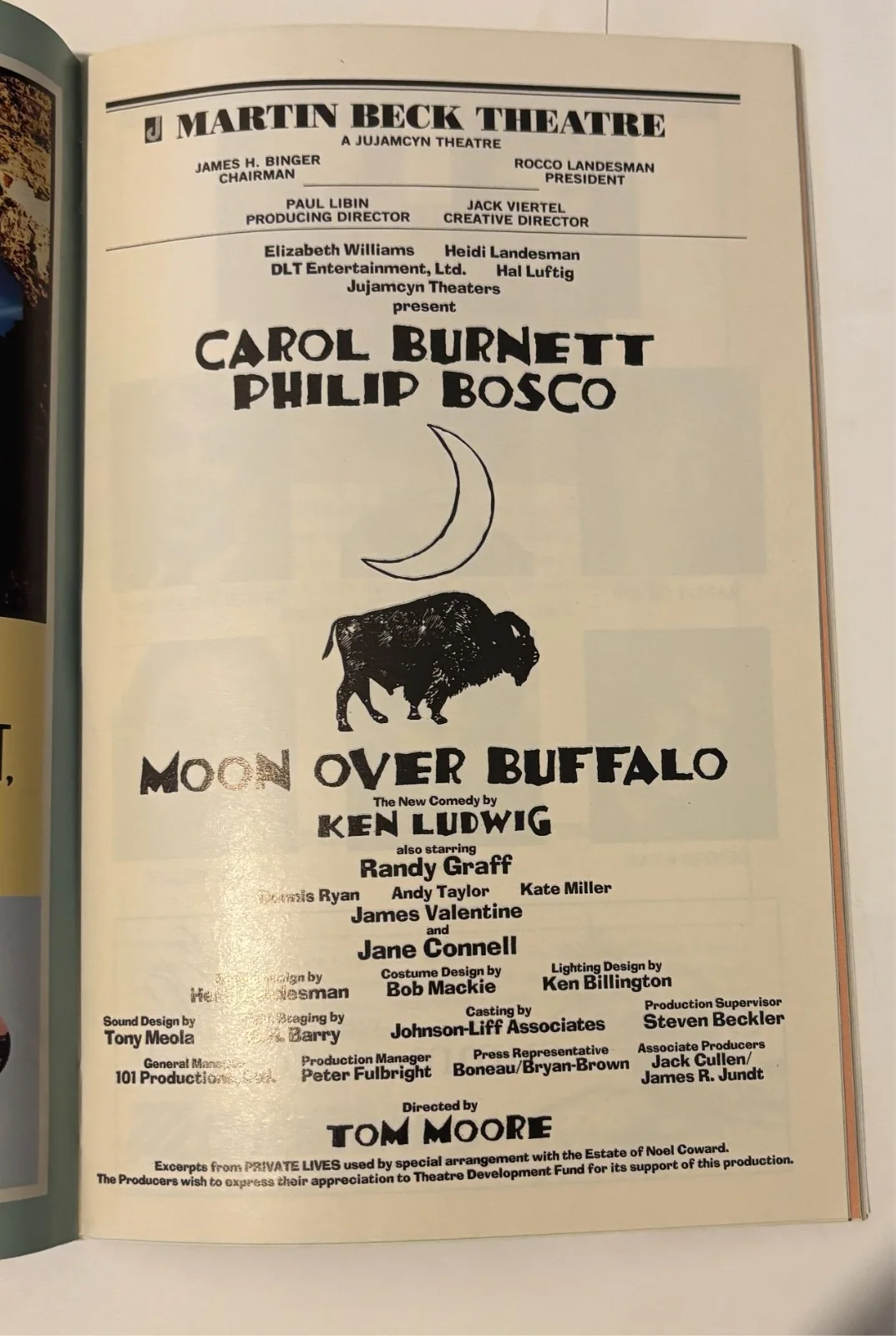Philip Bosco — Moon over Buffalo - Broadway Playbill - Autograph- Philip Bosco, image 2