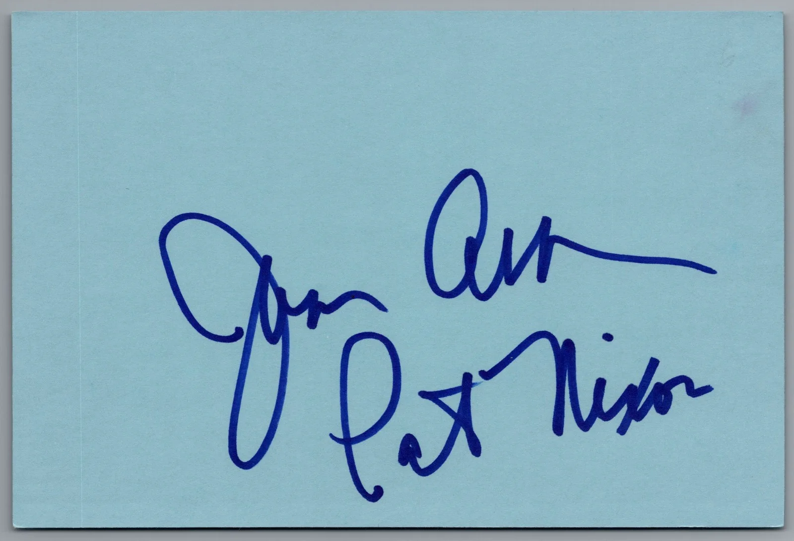 Joan Allen — Joan Allen Signed 4x6 Index Card Pat Nixon Inscription Autographed