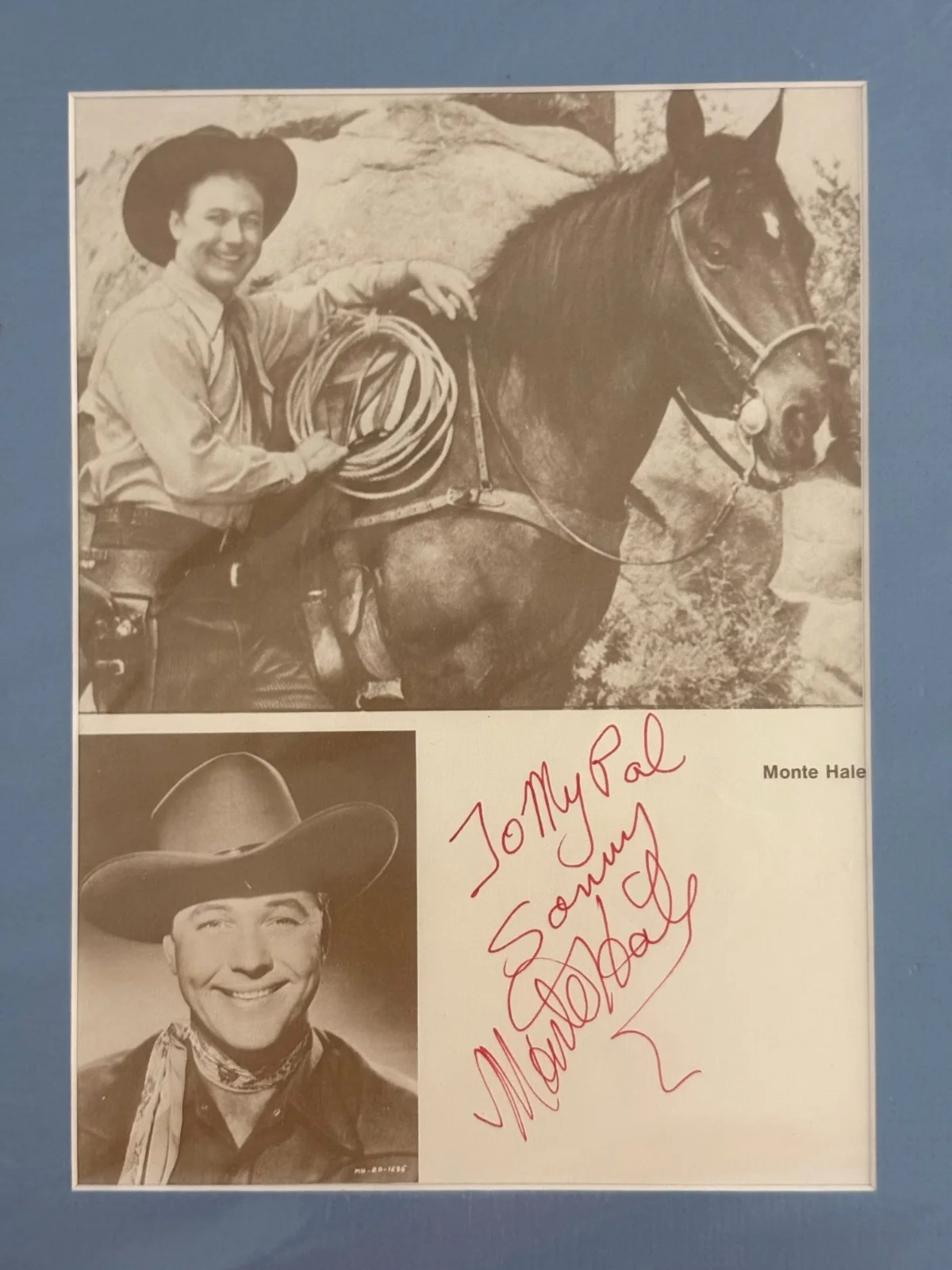 Monte Hale — * Monte Hale Original Hand Signed Photo 7.0 x 9.5 Matted B-Westerns Films Star, image 2