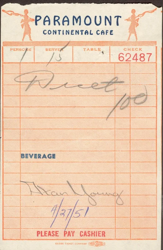 Alan Young — ALAN YOUNG - MEAL TICKET SIGNED 04/27/1951
